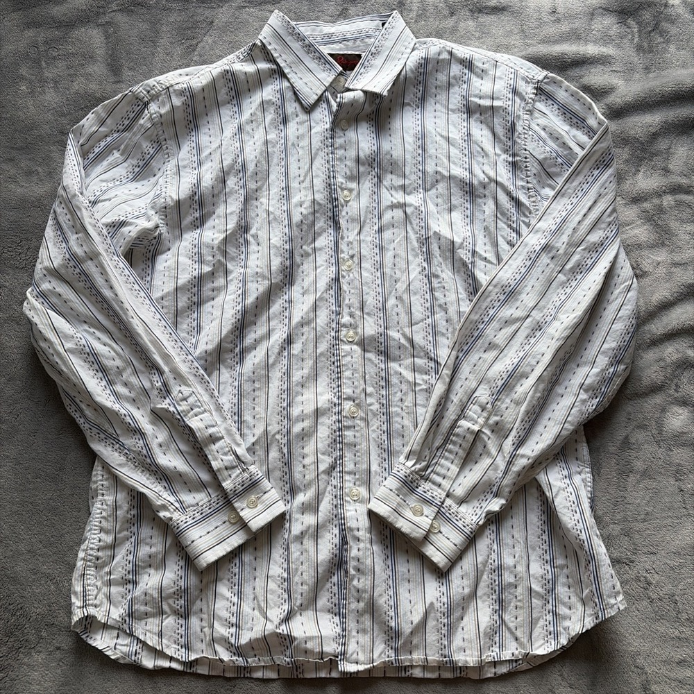 Eddie Rodriguez VTG Rockabilly Mens L Button Up Shirt Blue Stripe Western